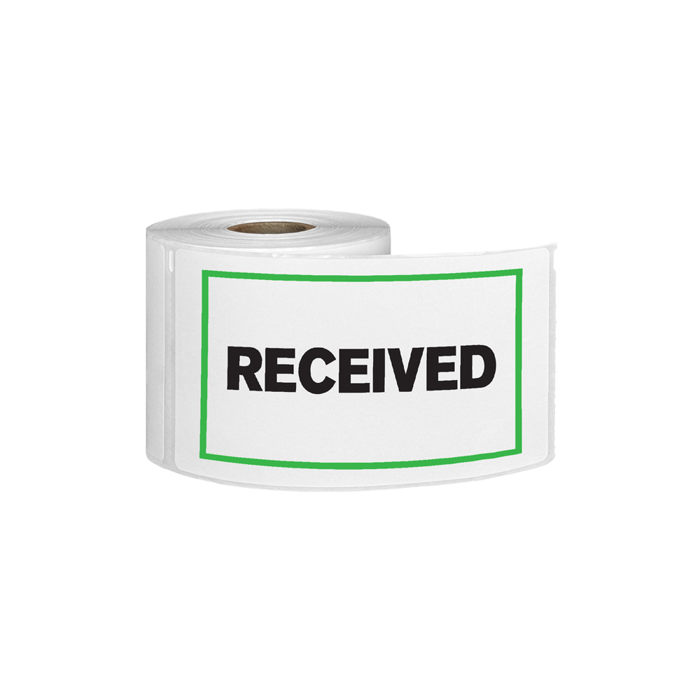 "Received" Horizontal Rectangular Paper Label with Green Border - 3" x 5"