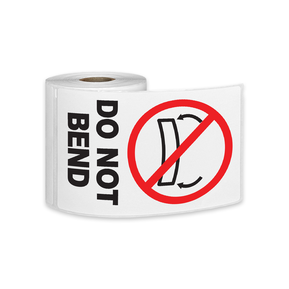 "Do Not Bend" Vertical Rectangular Paper Label with Symbol & Black Font - 4" x 6"