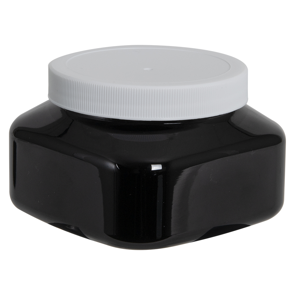 8 oz. Black PET Firenze Square Jar with 70/400 White Ribbed Cap with F217 Liner