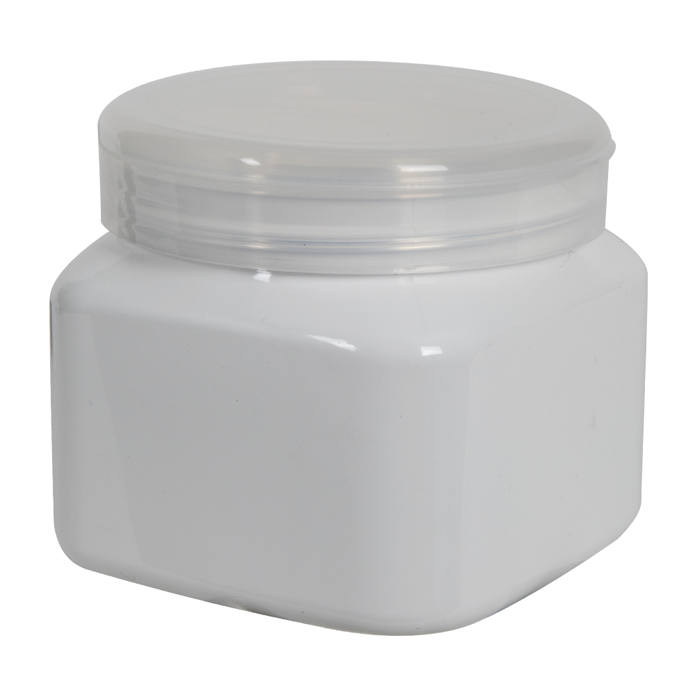 16 oz. White PET Firenze Square Jar with 89/400 Natural Snap-Top Cap