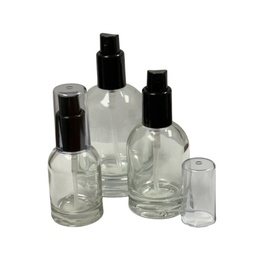 Round & Square Glass Bottles with Denali Finger Sprayers with Tall Smooth Collars & Overcaps