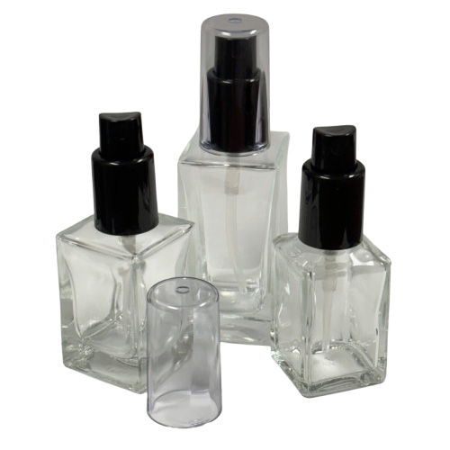 Round & Square Glass Bottles with Denali Finger Sprayers with Tall Smooth Collars & Overcaps