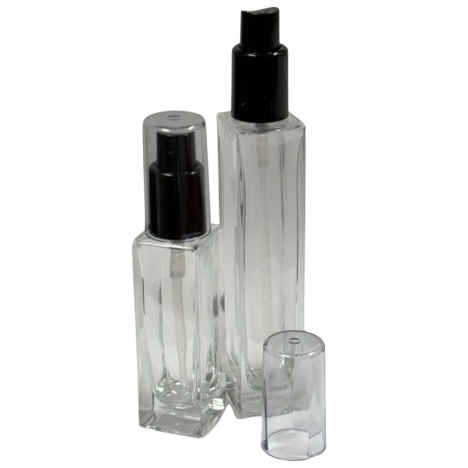 Round & Square Glass Bottles with Denali Finger Sprayers with Tall Smooth Collars & Overcaps
