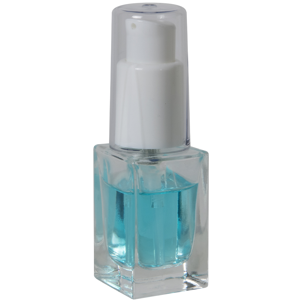 Round & Square Glass Bottles with Denali Treatment Pumps with Tall Smooth Collars & Overcaps