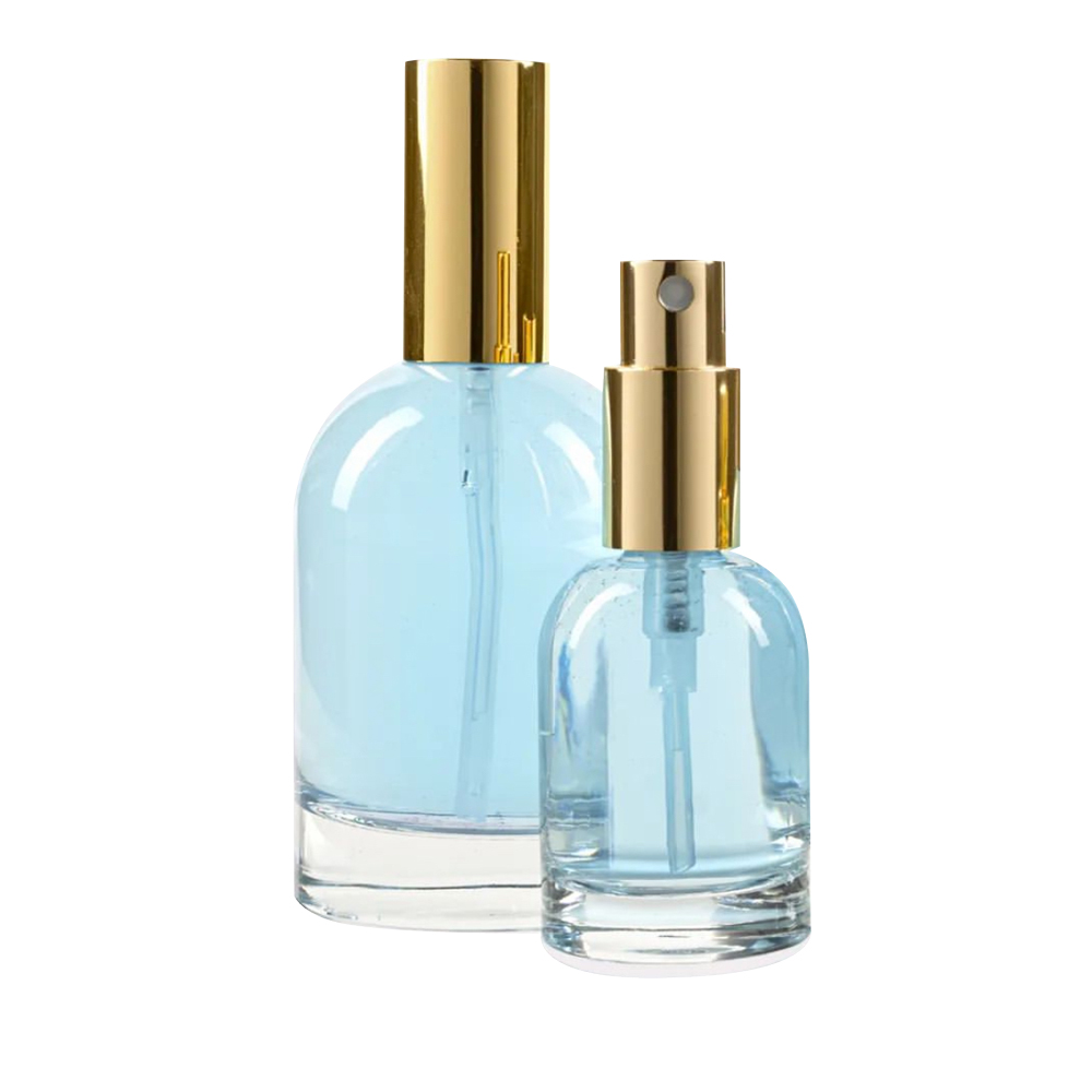 Round & Square Glass Bottles with Metal Finger Sprayers with Smooth Collars & Overcaps