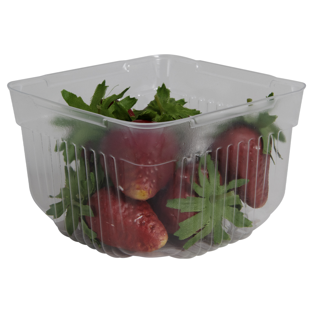 1 Pint Clear Polystyrene Square Open-Top Vented Produce Tray - Case of 1000