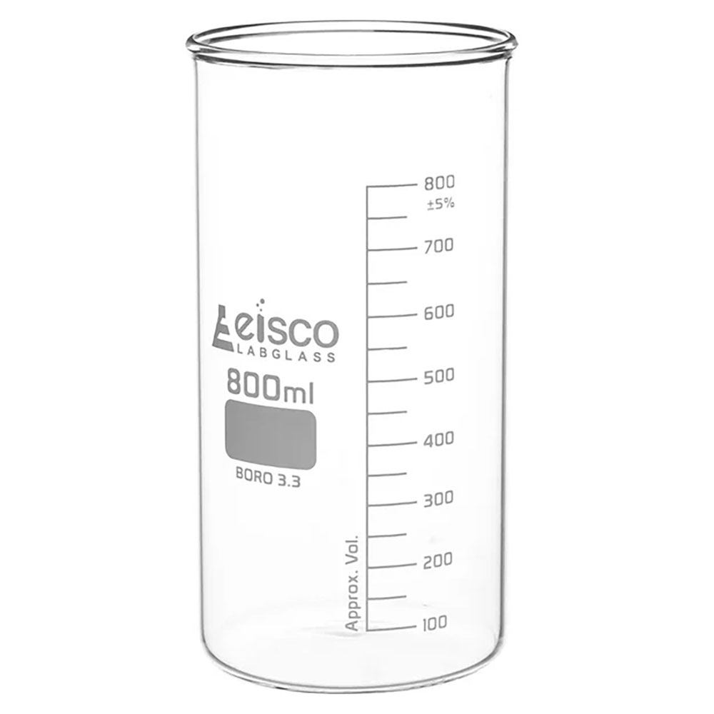 800mL Tall Form Clear Borosilicate Glass Berzelius Beaker without Spout - Case of 6