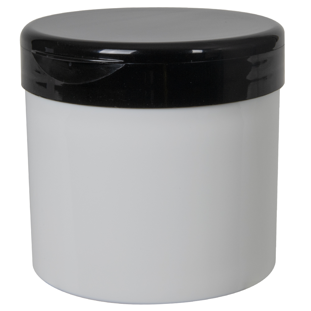 12 oz. White Polypropylene Straight-Sided Thick-Walled Round Jar with 89/400 Black Snap-Top Cap