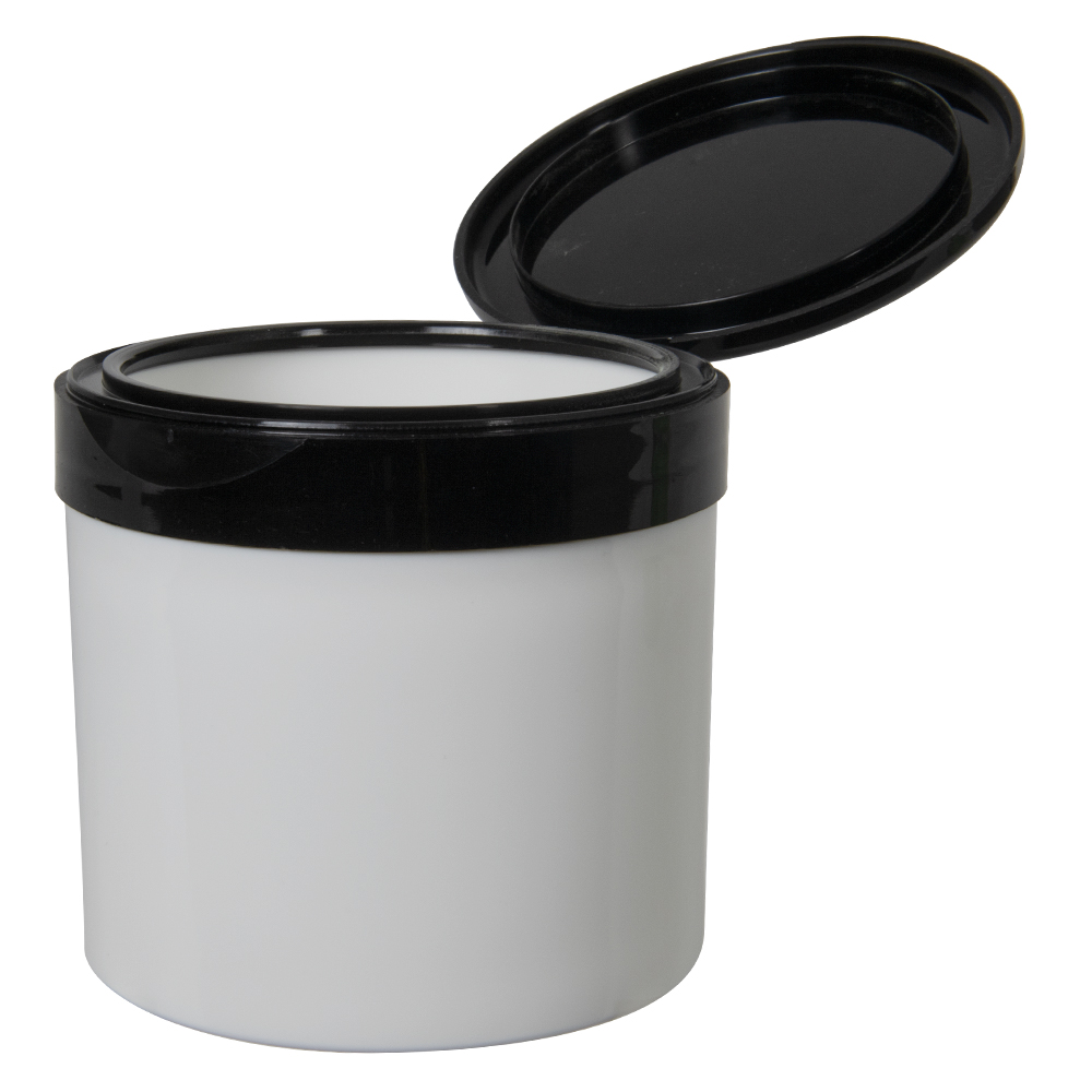 12 oz. White Polypropylene Straight-Sided Thick-Walled Round Jar with 89/400 Black Snap-Top Cap