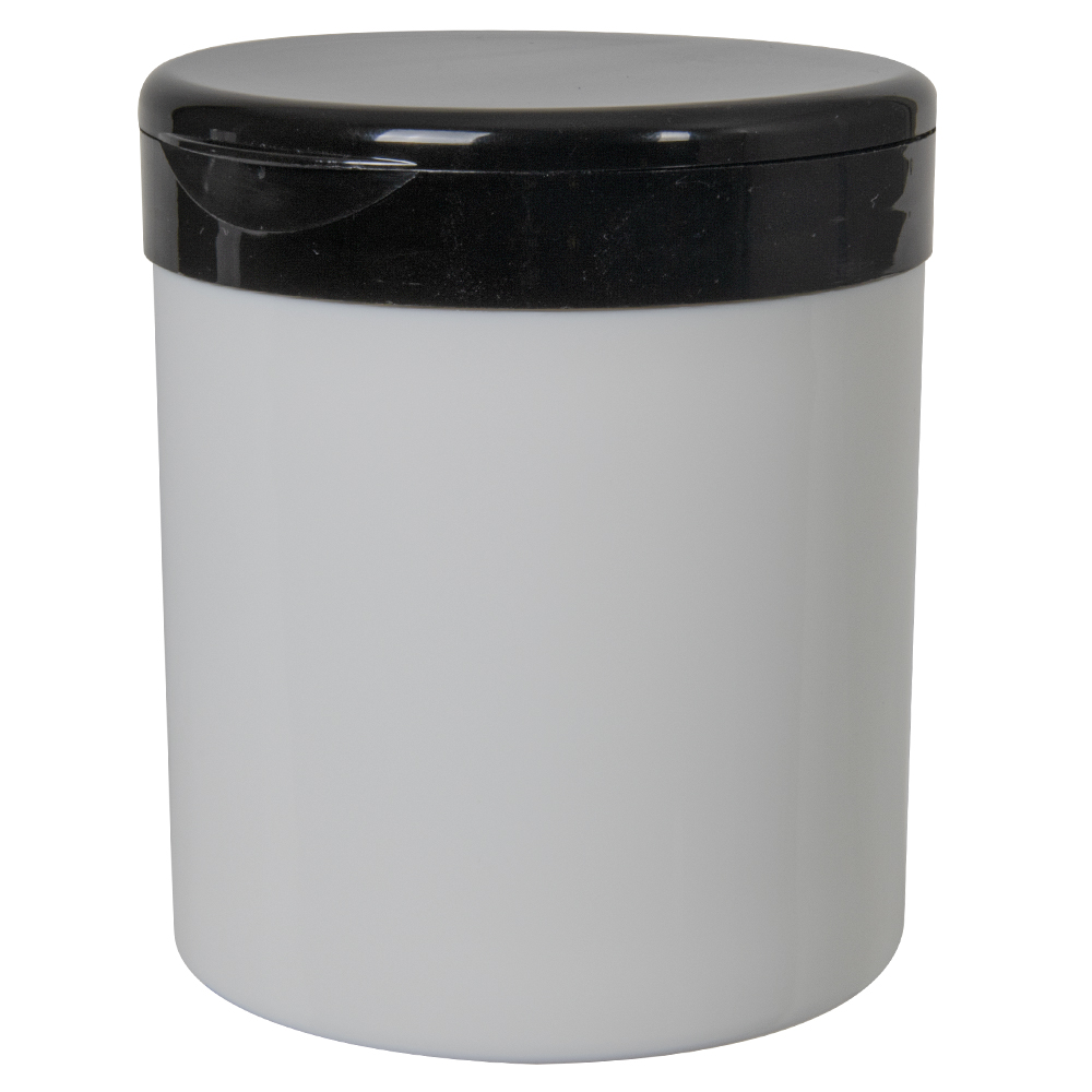 16 oz. White Polypropylene Straight-Sided Thick-Walled Round Jar with 89/400 Black Snap-Top Cap