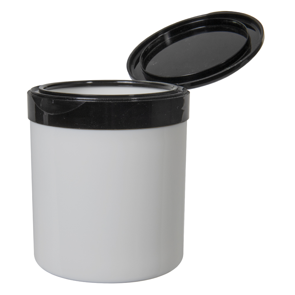 16 oz. White Polypropylene Straight-Sided Thick-Walled Round Jar with 89/400 Black Snap-Top Cap