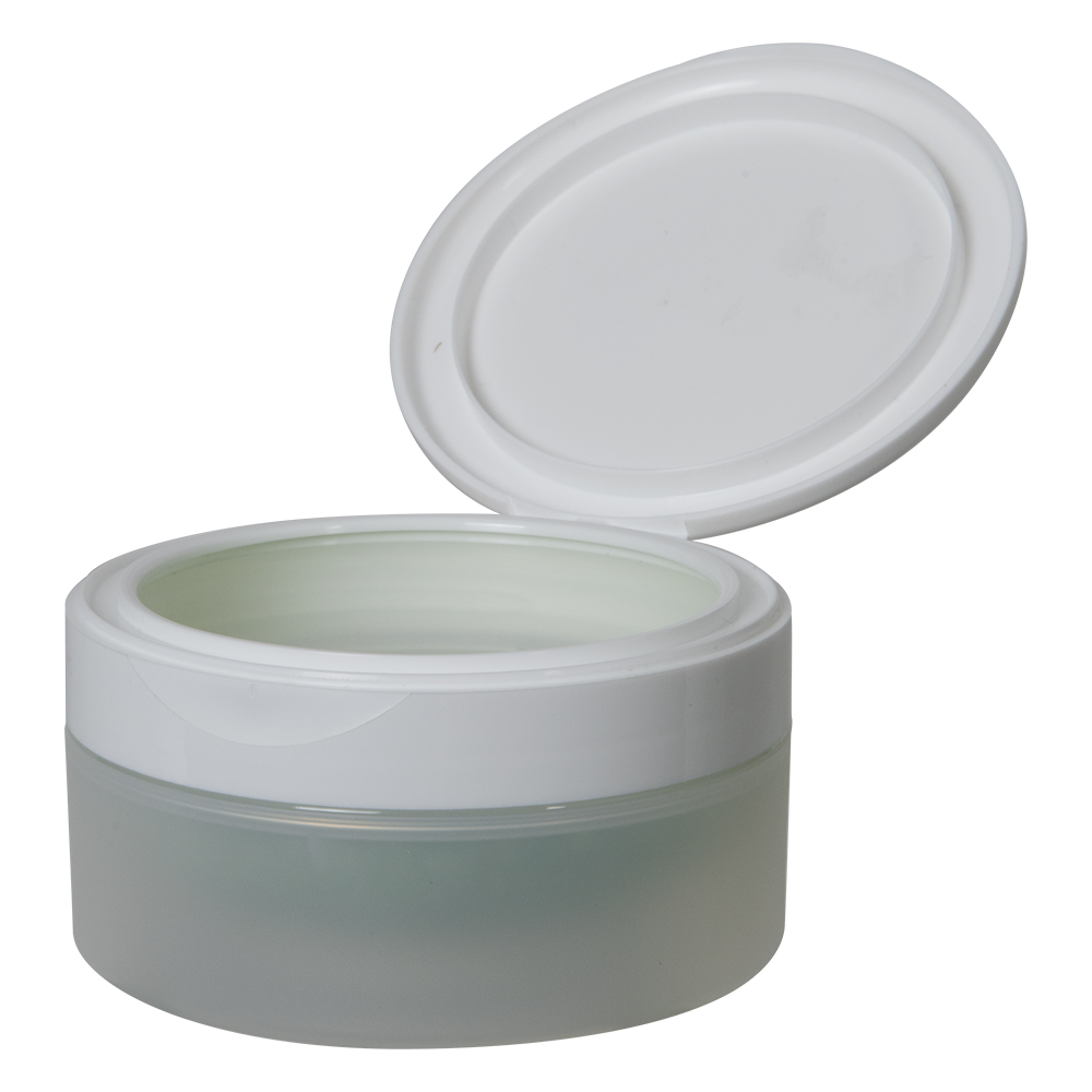 4 oz. Natural Frosted Polypropylene Straight-Sided Double-Walled Round Jar with 89/400 White Snap-Top Cap