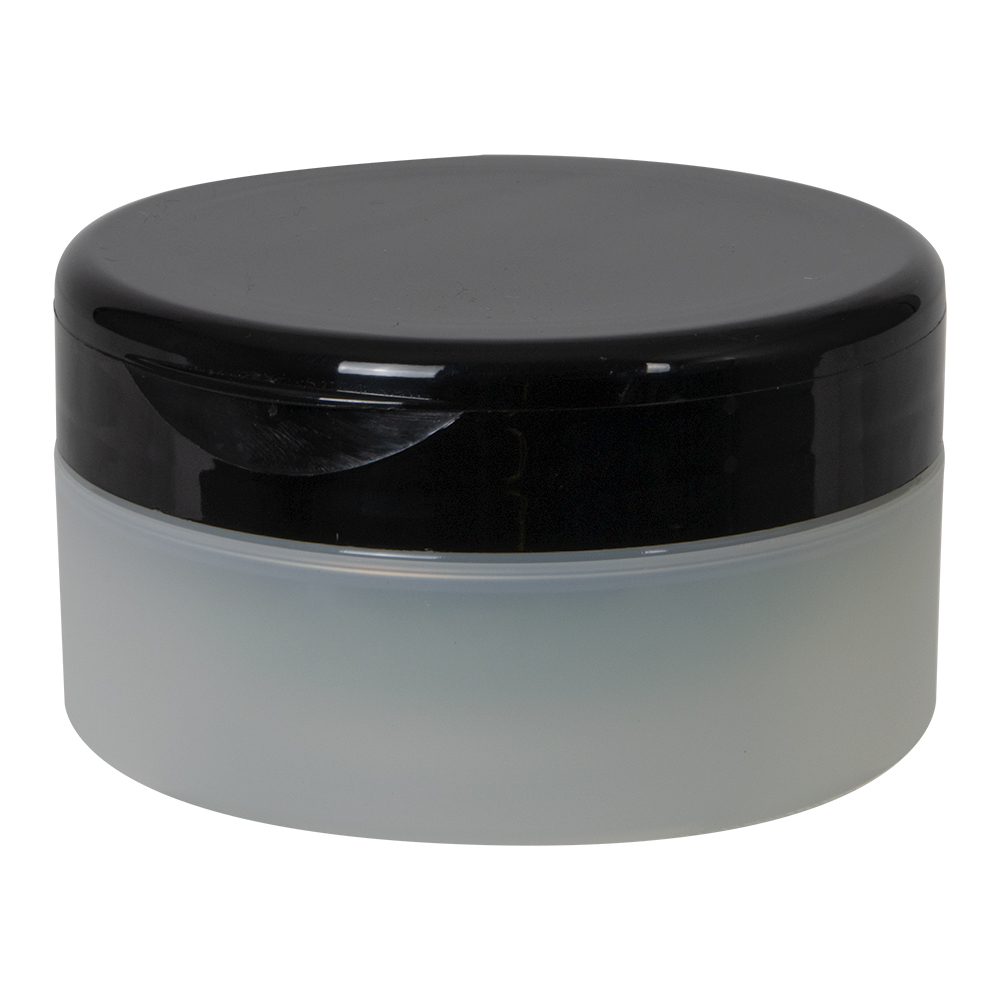 4 oz. Natural Frosted Polypropylene Straight-Sided Double-Walled Round Jar with 89/400 Black Snap-Top Cap