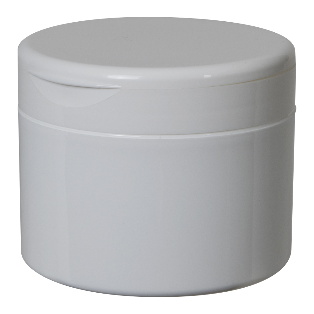8 oz. White Polypropylene Straight-Sided Double-Walled Round Jar with 89/400 White Snap-Top Cap