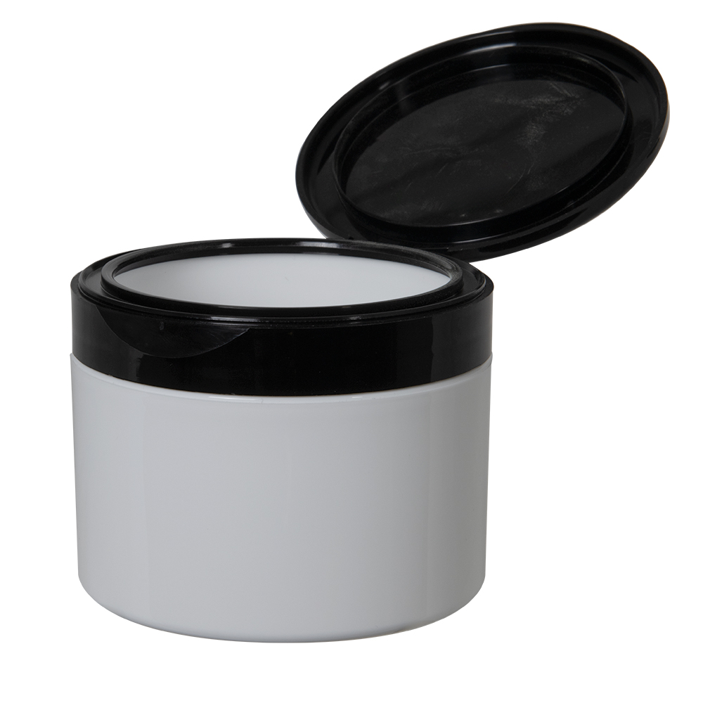 8 oz. White Polypropylene Straight-Sided Double-Walled Round Jar with 89/400 Black Snap-Top Cap
