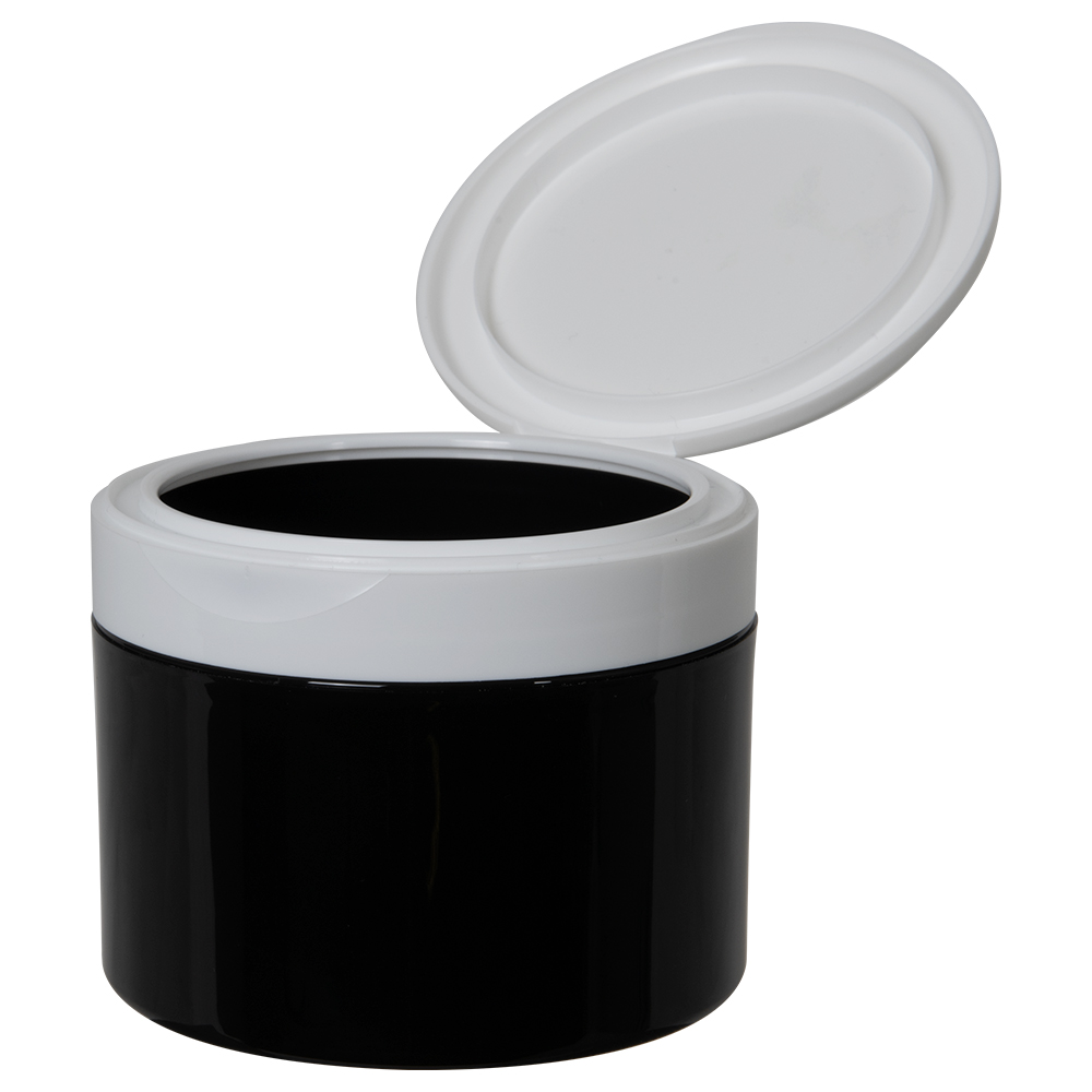 8 oz. Black Polypropylene Straight-Sided Double-Walled Round Jar with 89/400 White Snap-Top Cap
