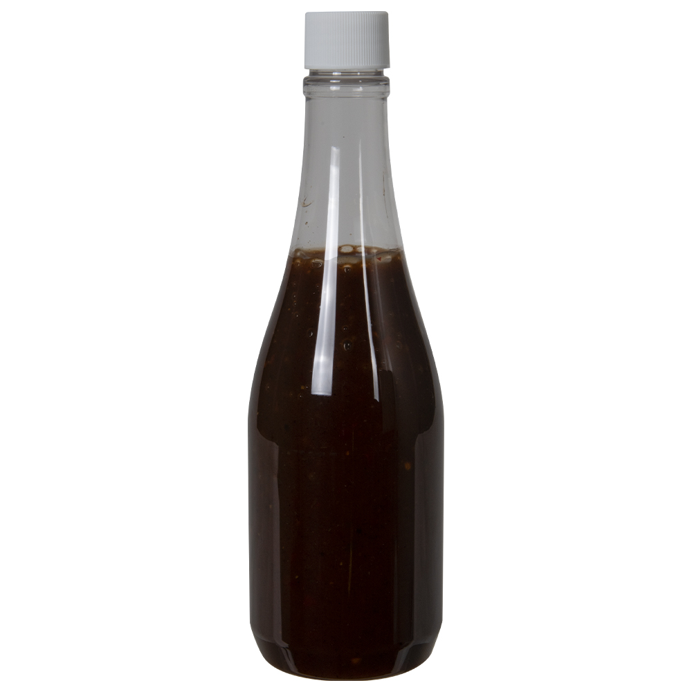 12 oz. Clear PET Round Keuka Bottle with 24/410 White Ribbed Cap with ...