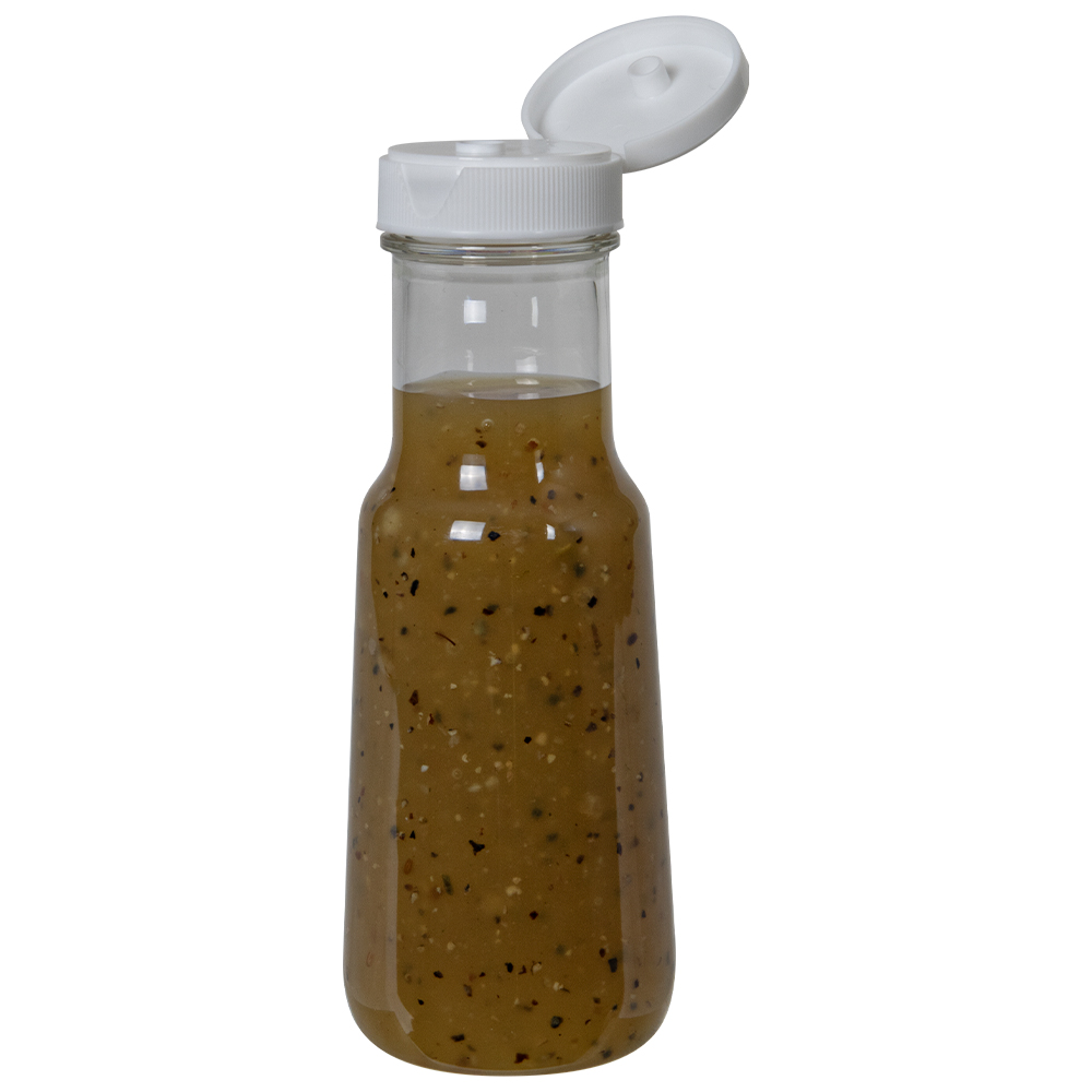 6 oz. Clear PET Bell Bottle with 38/400 White Ribbed Snap-Top Dispensing Cap with Foil Heat Induction Liner