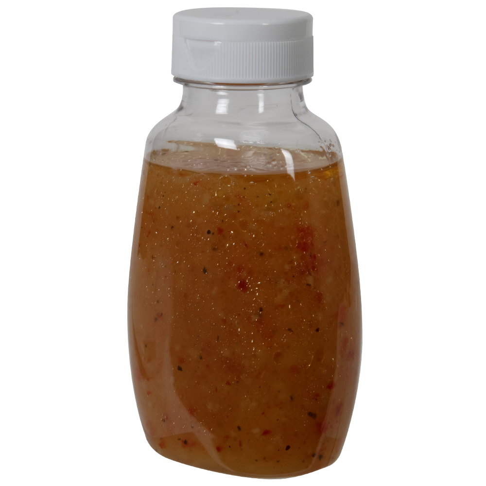 9 oz. Clear PET Clark Oblong Bottle with 38/400 White Ribbed Unlined Cap