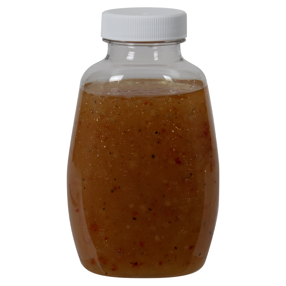 9 oz. Clear PET Clark Oblong Bottle with 38/400 White Ribbed Cap with F217 Liner