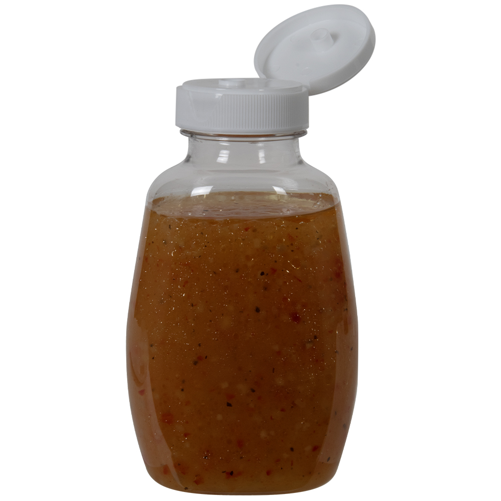 9 oz. Clear PET Clark Oblong Bottle with 38/400 White Ribbed Snap-Top Dispensing Cap