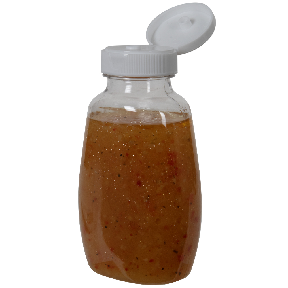 9 oz. Clear PET Clark Oblong Bottle with 38/400 White Ribbed Snap-Top Dispensing Cap