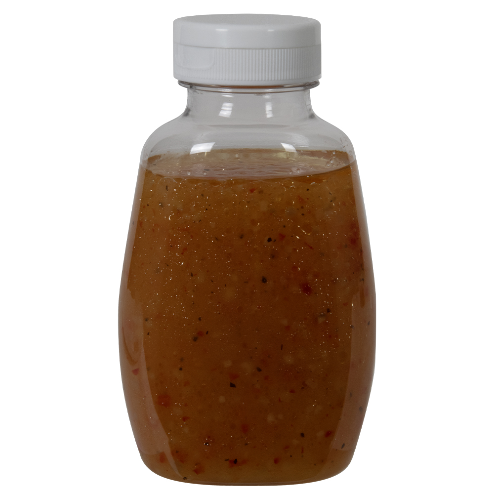 9 oz. Clear PET Clark Oblong Bottle with 38/400 White Ribbed Snap-Top Dispensing Cap with Pressure-Sensitive Liner