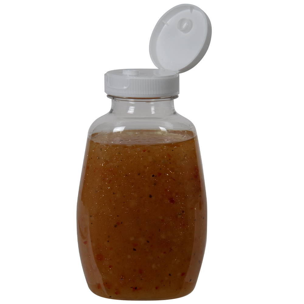 9 oz. Clear PET Clark Oblong Bottle with 38/400 White Ribbed Snap-Top Dispensing Cap with Pressure-Sensitive Liner