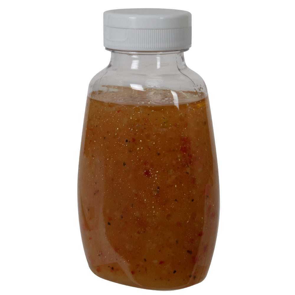 9 oz. Clear PET Clark Oblong Bottle with 38/400 White Ribbed Snap-Top Dispensing Cap with Pressure-Sensitive Liner