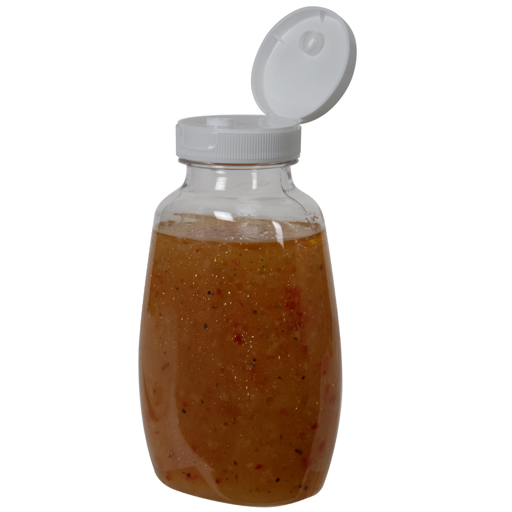 9 oz. Clear PET Clark Oblong Bottle with 38/400 White Ribbed Snap-Top Dispensing Cap with Pressure-Sensitive Liner