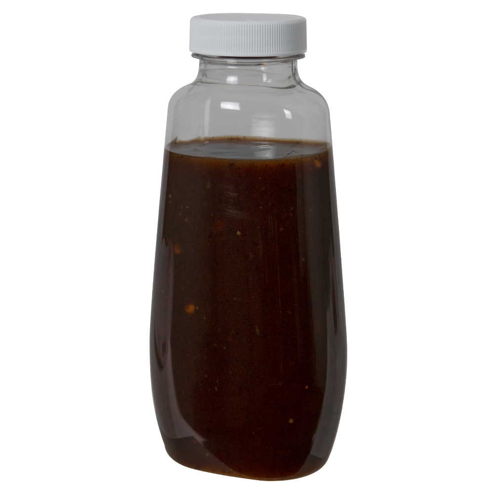 12 oz. Clear PET Clark Oblong Bottle with 38/400 White Ribbed Cap with F217 Liner