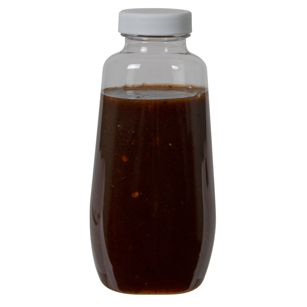 12 oz. Clear PET Clark Oblong Bottle with 38/400 White Ribbed Cap with Foil Induction Seal