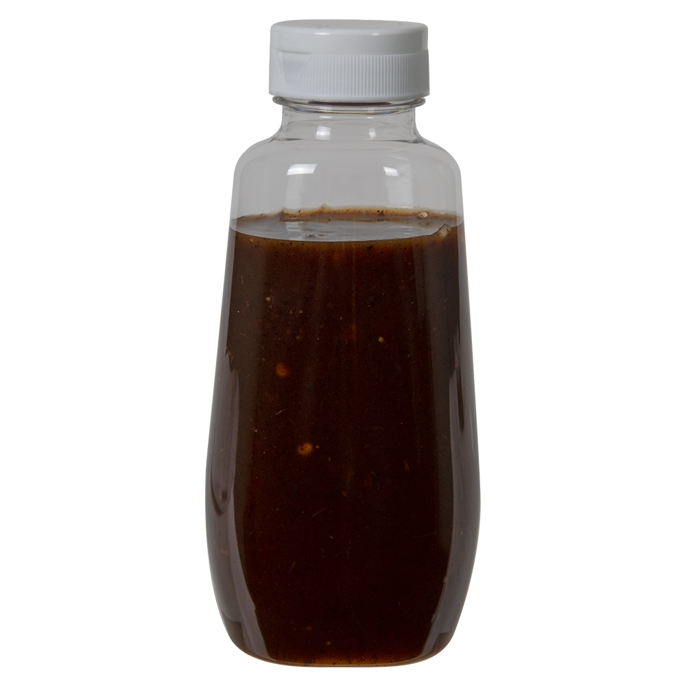 12 oz. Clear PET Clark Oblong Bottle with 38/400 White Ribbed Snap-Top Dispensing Cap