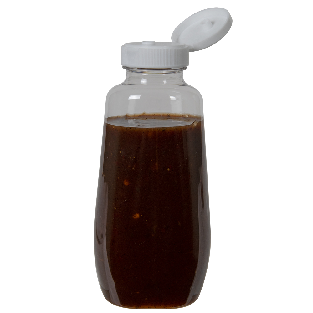 12 oz. Clear PET Clark Oblong Bottle with 38/400 White Ribbed Snap-Top Dispensing Cap