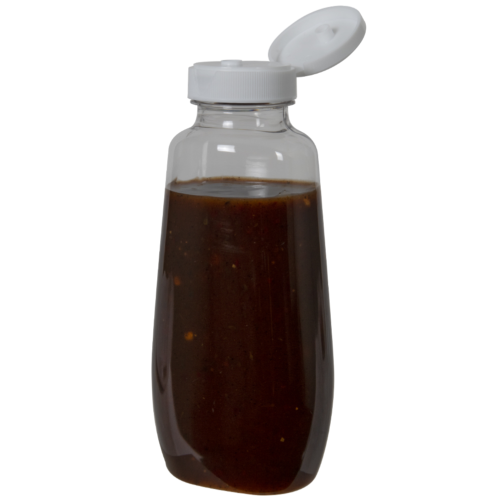 12 oz. Clear PET Clark Oblong Bottle with 38/400 White Ribbed Snap-Top Dispensing Cap