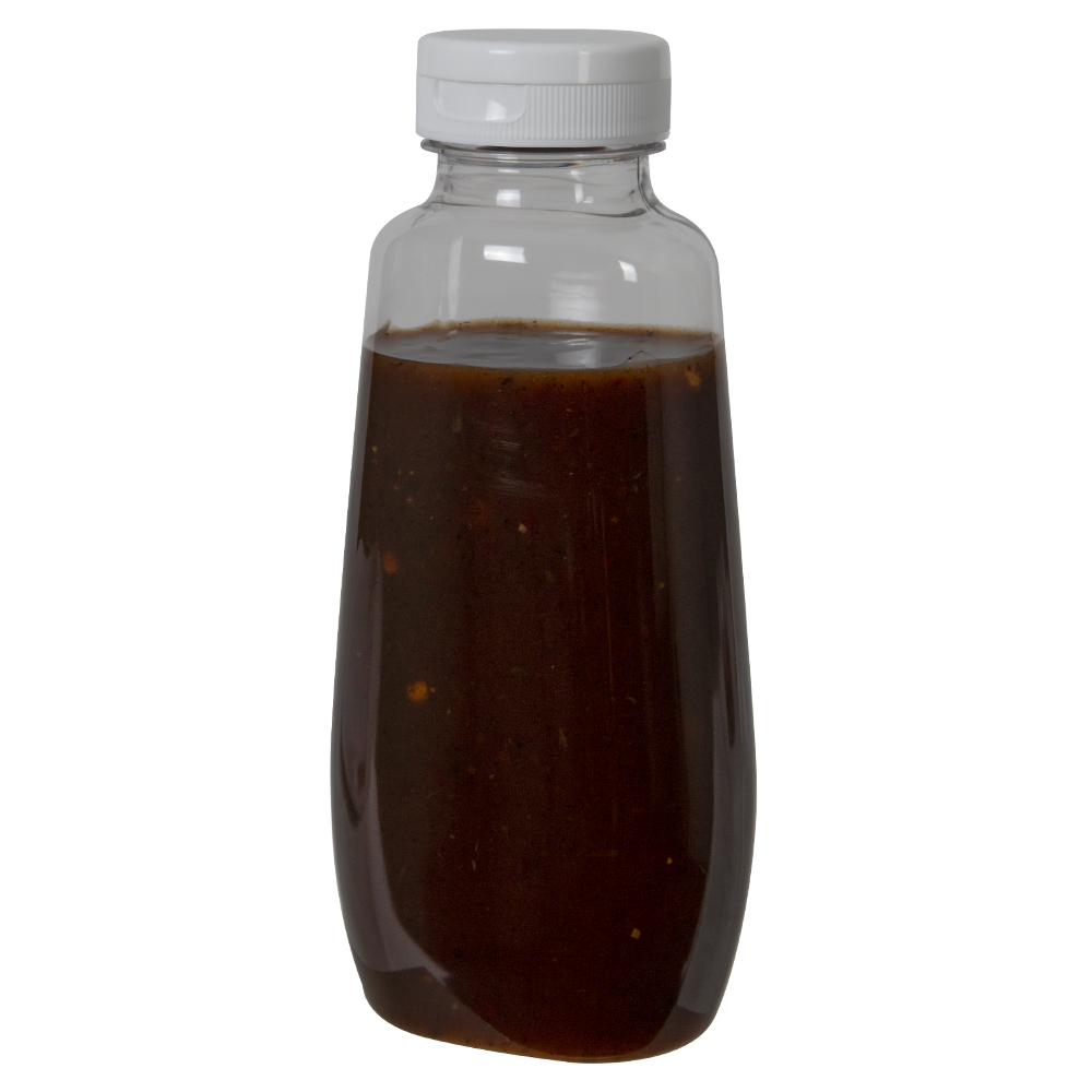 12 oz. Clear PET Clark Oblong Bottle with 38/400 White Ribbed Snap-Top Dispensing Cap with Pressure-Sensitive Liner