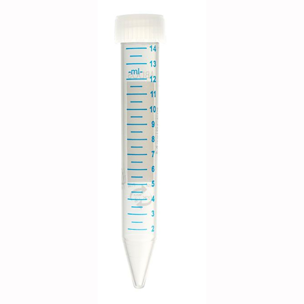 15mL Non-Sterile Clear Polypropylene MaxiRCF™ Metal-Free Centrifuge Tube with Attached White Screw Cap - Bulk Packaged; Case of 500