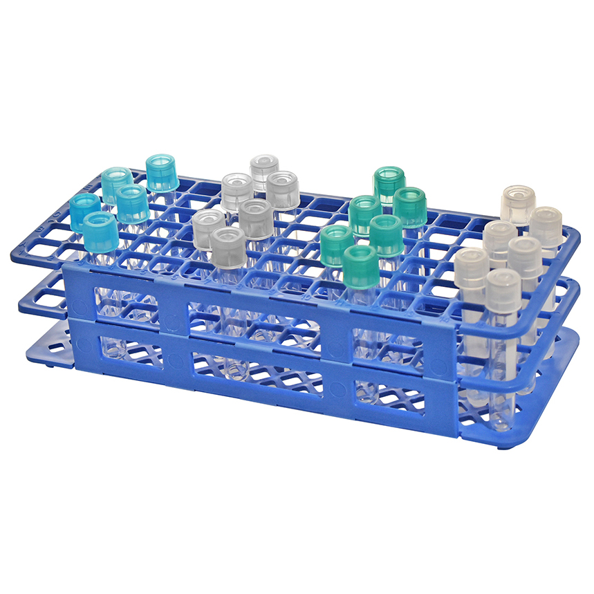 Blue Polypropylene Economy Test Tube Rack for 12-14mm Tubes with 90 Places - Case of 5