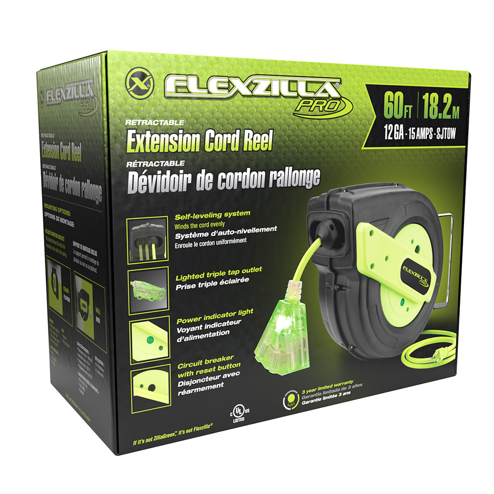 Flexzilla® Pro 12/3 Extension Cord on Retractable Reel - 60'