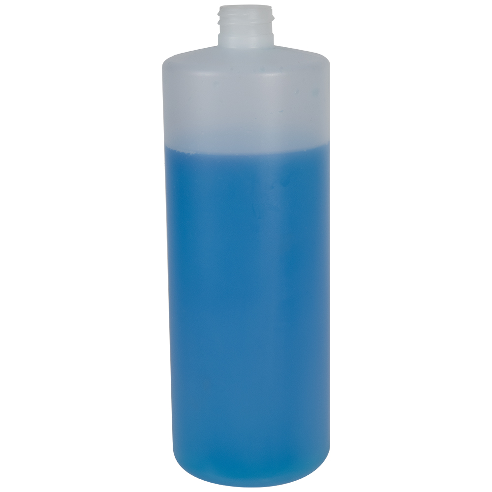 32 oz. Natural HDPE Flame-Treated Cylindrical Sample Bottle with 28/410 Neck (Sprayer or Cap Sold Separately)