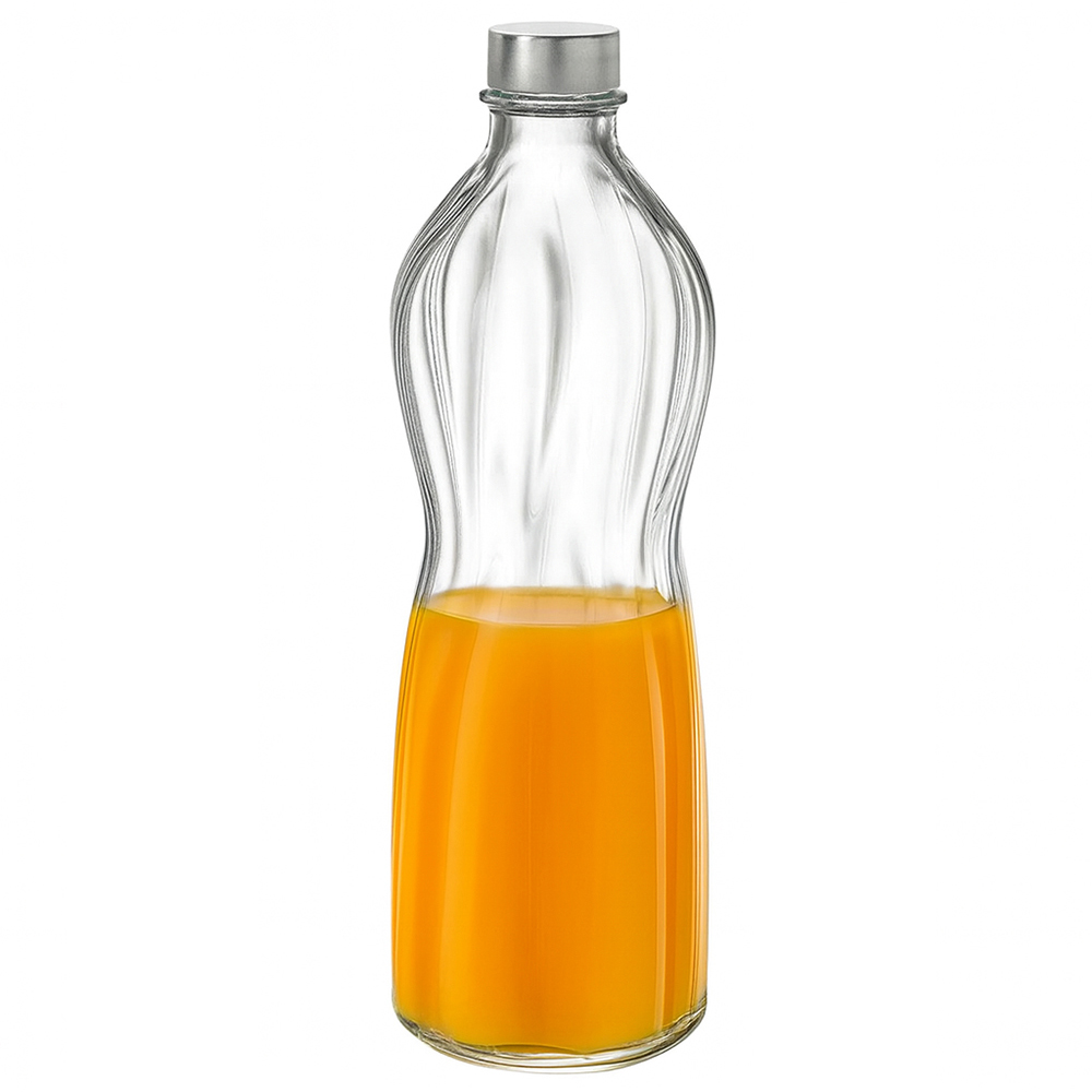 33.75 oz. (1 Liter) Clear Glass Round Swirl Bottle with Aluminum Cap - Case of 6
