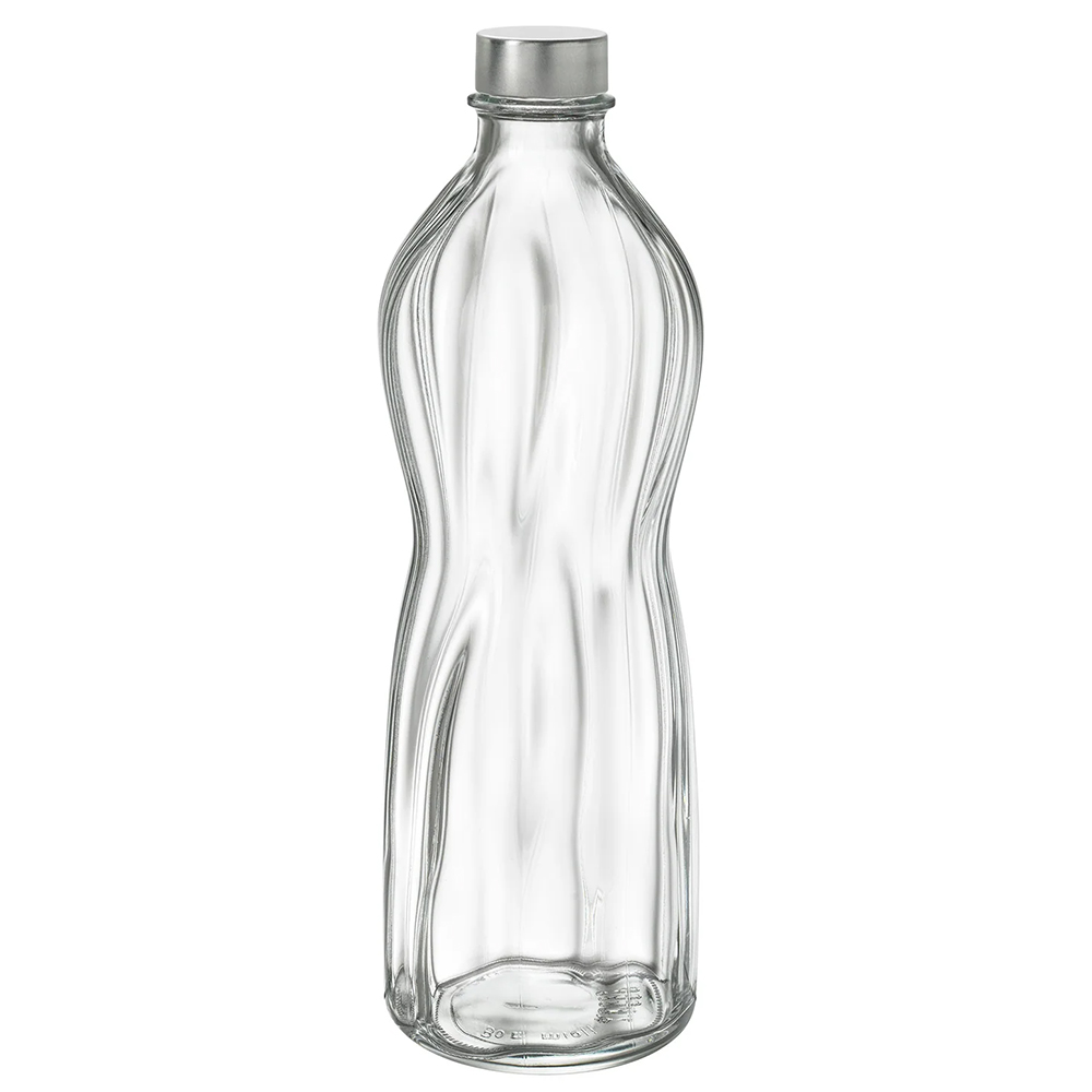 22 oz. (0.75 Liter) Clear Glass Round Swirl Bottle with Aluminum Cap - Case of 6