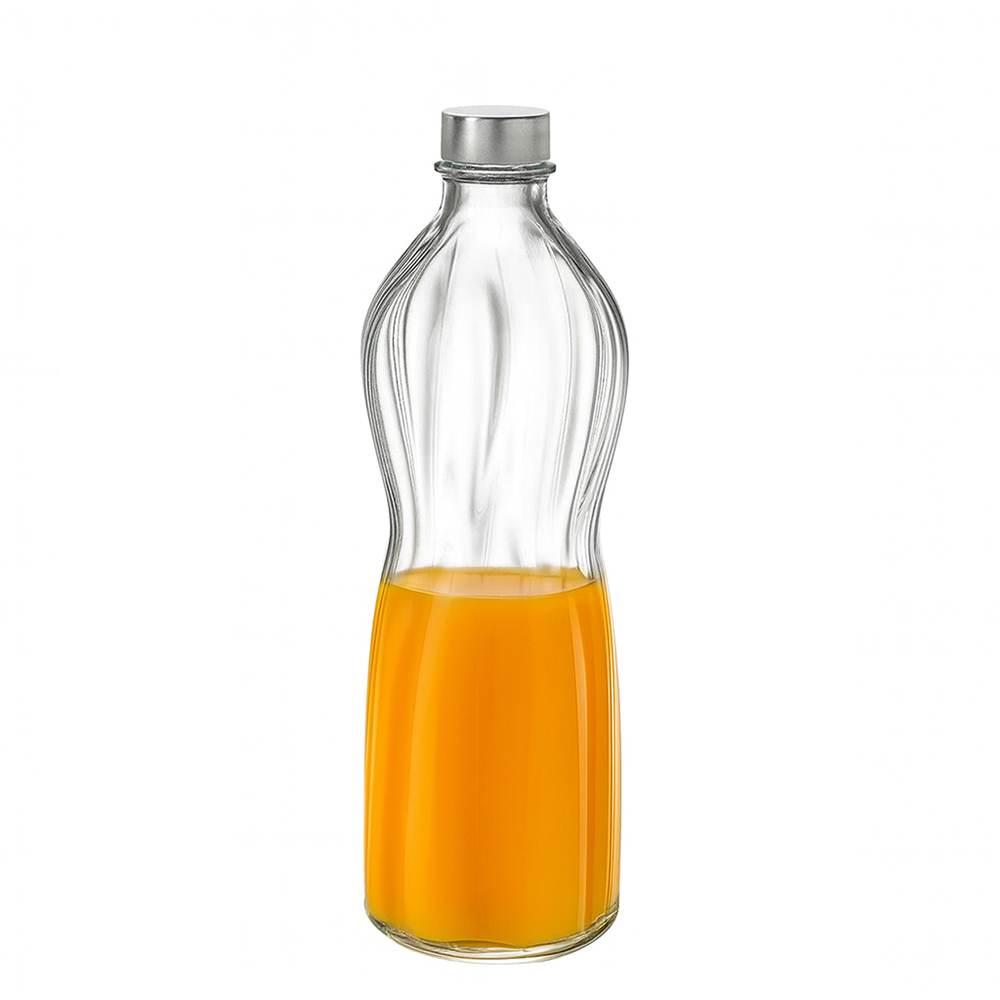 22 oz. (0.75 Liter) Clear Glass Round Swirl Bottle with Aluminum Cap - Case of 6