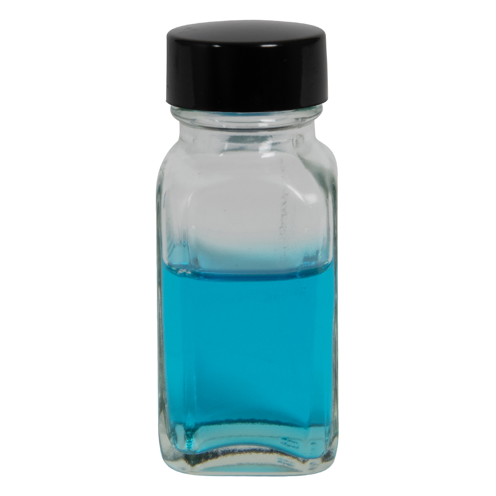 1 oz. Wide Mouth French Square Glass Bottle with 24/400 Phenolic Cap with Pulp & Vinyl Liner