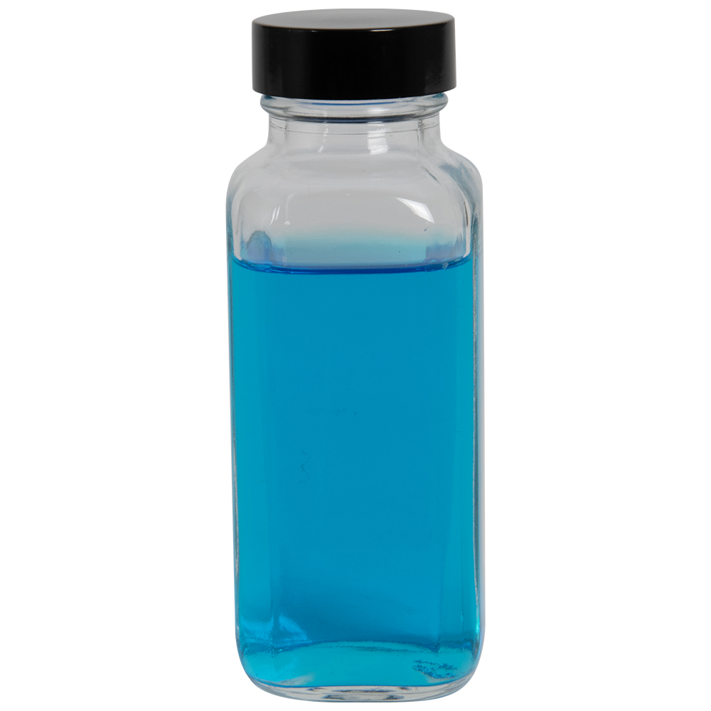 4 oz. Wide Mouth French Square Glass Bottle with 33/400 Phenolic Cap with Pulp & Vinyl Liner