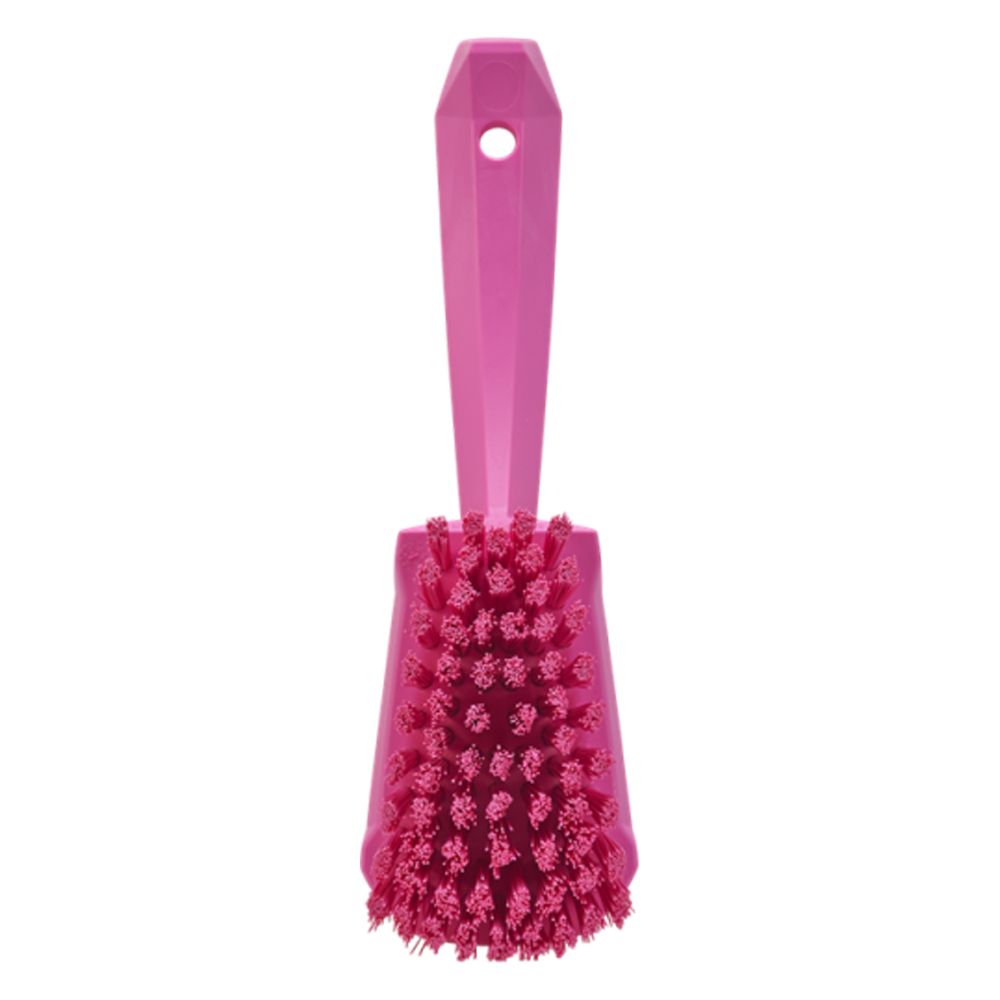 Pink Polypropylene Vikan® Hand Brush with Stiff Polyester Bristles & Short Handle
