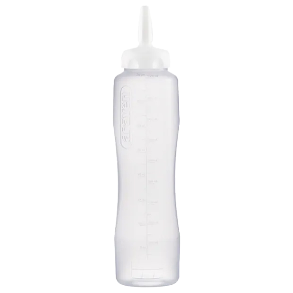34 oz. Natural LDPE Round Wide Mouth Squeeze Sauce Bottle with 53mm White HDPE Precise Dispensing Nozzle Cap