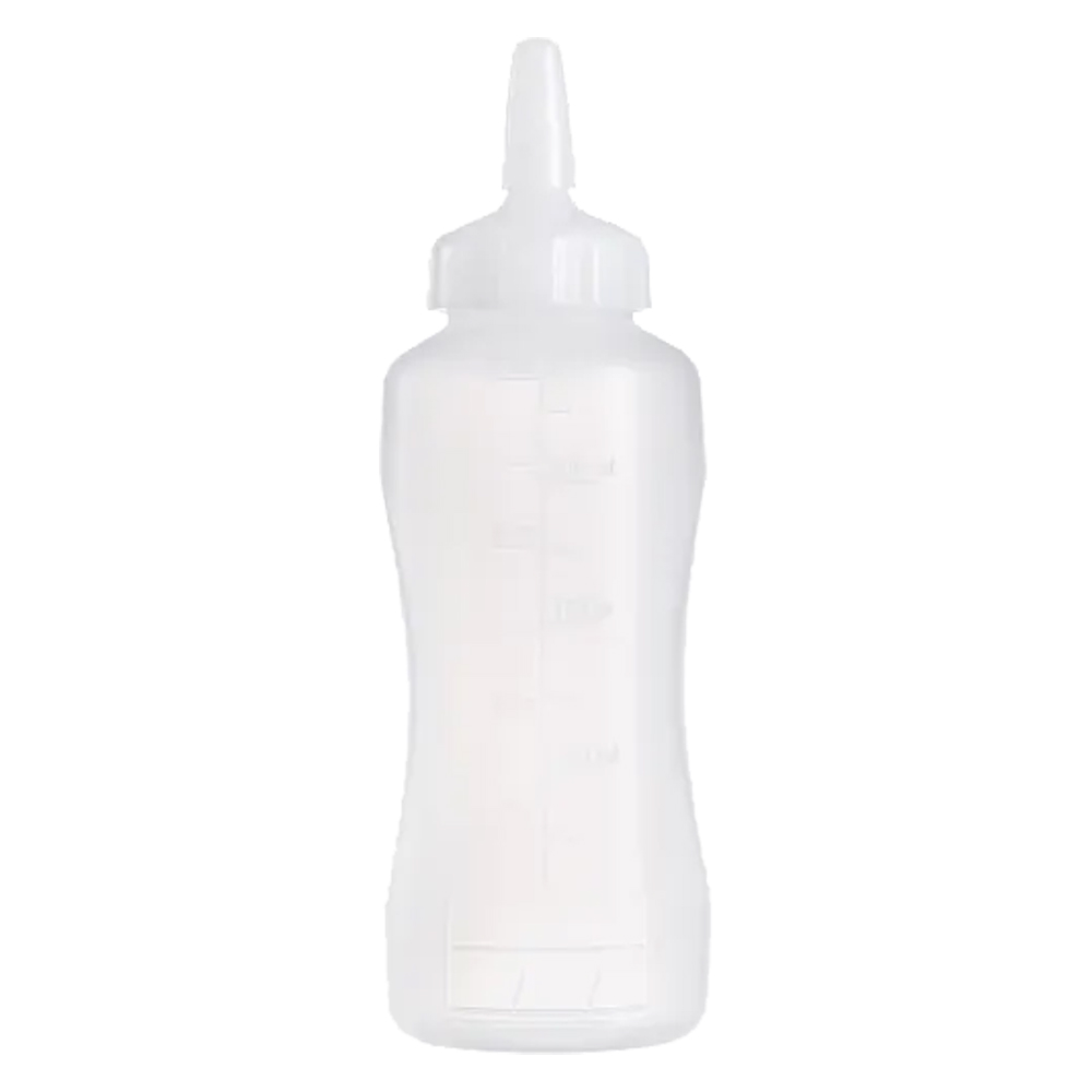 8 oz. Natural LDPE Round Mini Squeeze Sauce Bottle with White HDPE Precise Dispensing Nozzle Cap