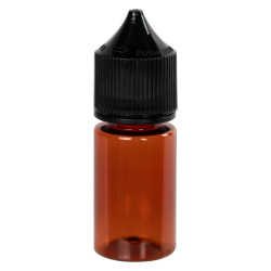 30mL Transparent Amber PET Stubby Unicorn Bottle with Black CRC/TE Cap