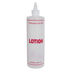 16 oz. Natural HDPE Cylinder Bottle with 24/410 Twist Open/Close Cap & Red "Lotion" Embossed